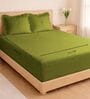Olive Green 1000 Tc Cotton Bedsheet Set With 2 Pillow Covers & 2 Embroidered Cushion Covers