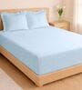 Aqua Blue 1000 Tc Cotton Bedsheet Set With 2 Pillow Covers & 2 Embroidered Cushion Covers
