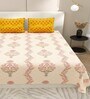 Peach Floral 144 TC Cotton King Size  Bedsheet With 2 Pillow Cover