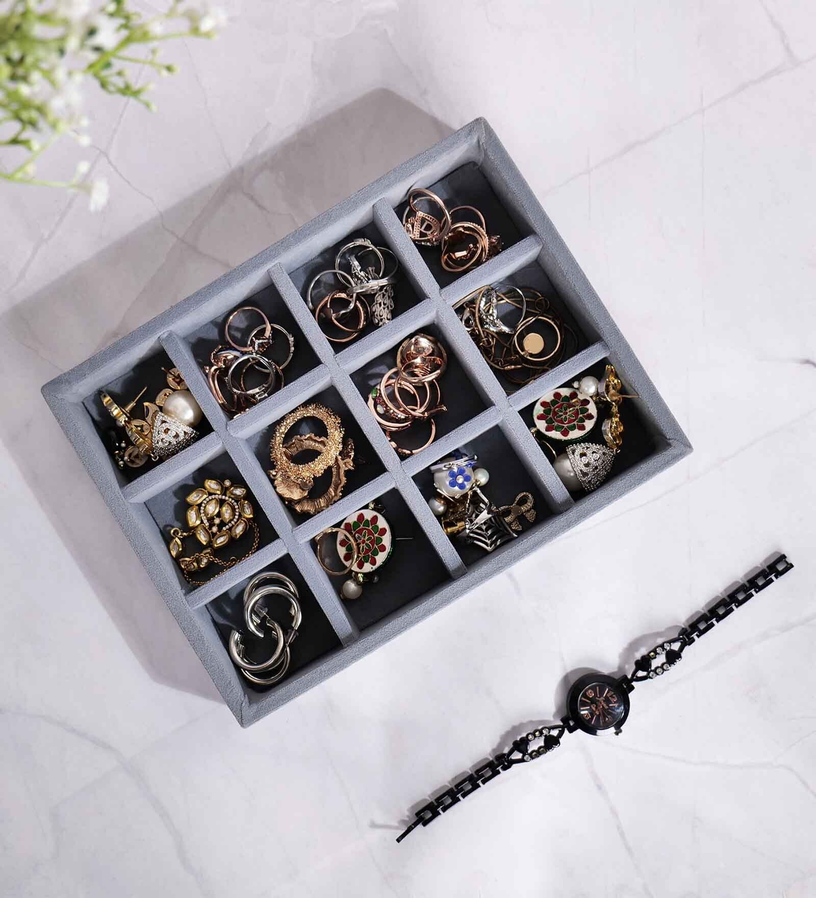 Grey 12 Grids Jewellery Tray