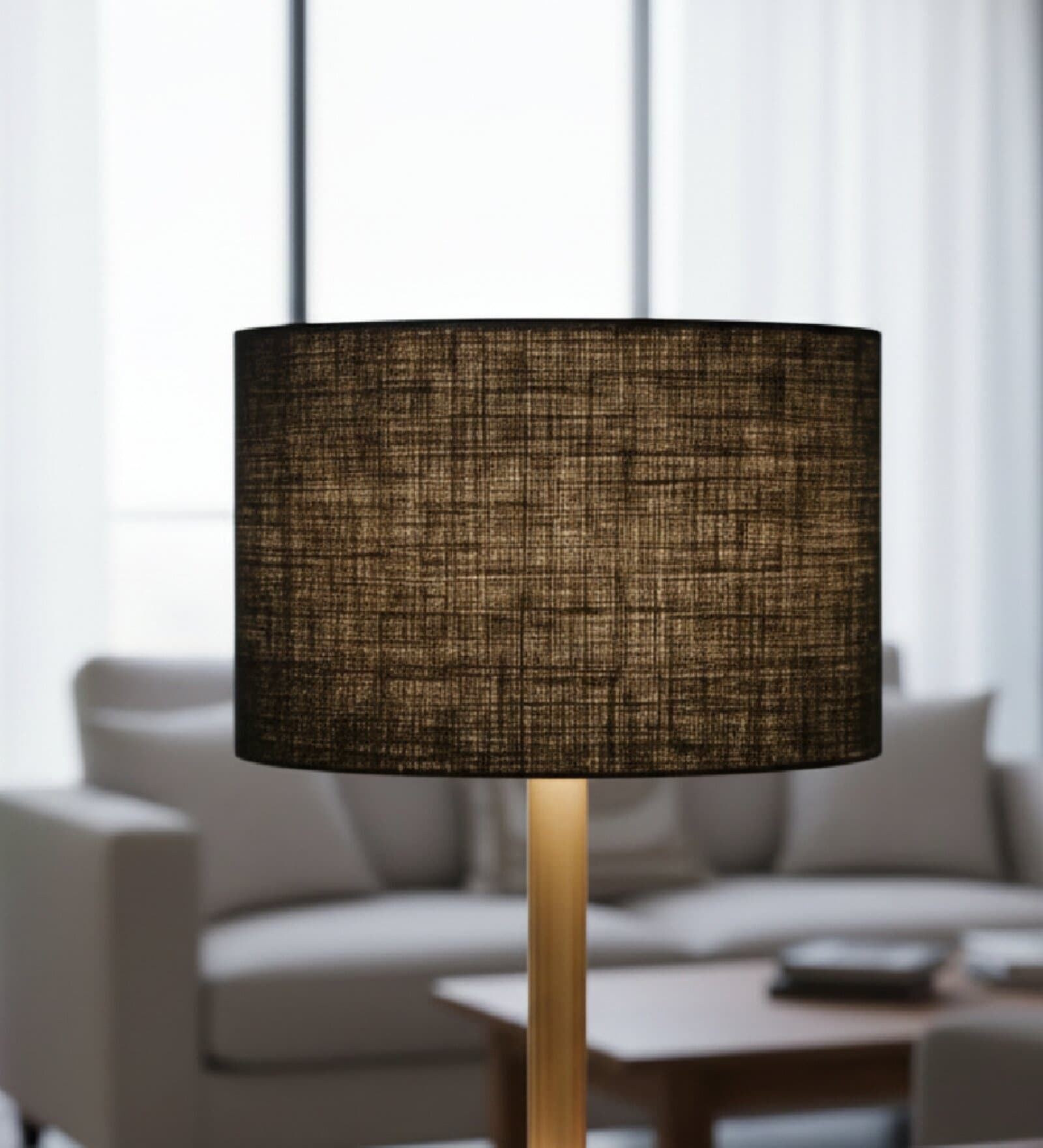 12-Inch Black Jute Fabric Drum Lampshade