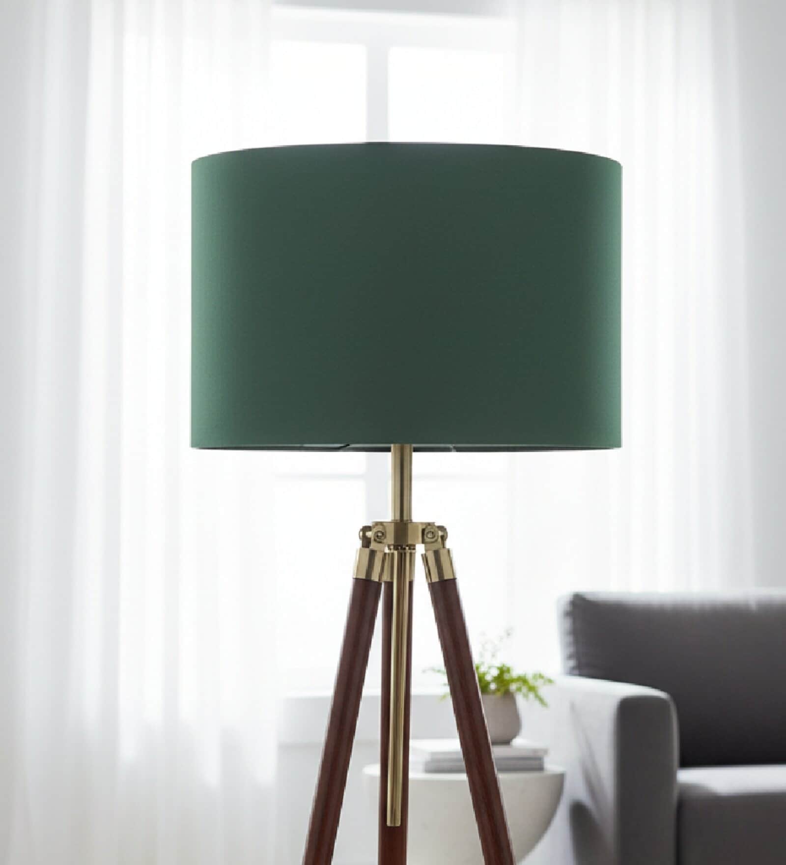 12-Inch Dark Green Fabric Drum Lampshade