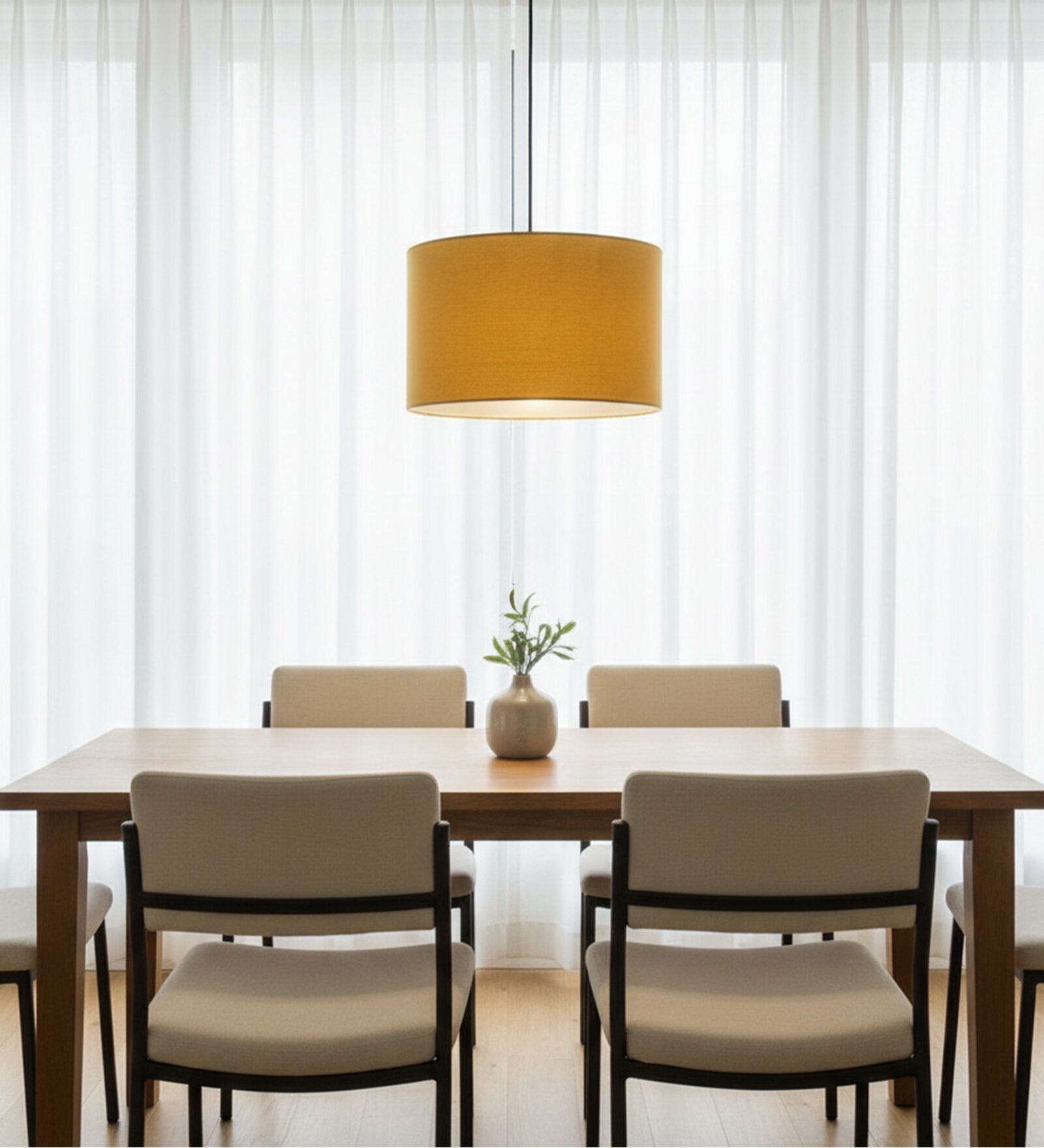 12-Inch Dark Yellow Fabric Drum Pendant Light, Modern Hanging Ceiling Lamp