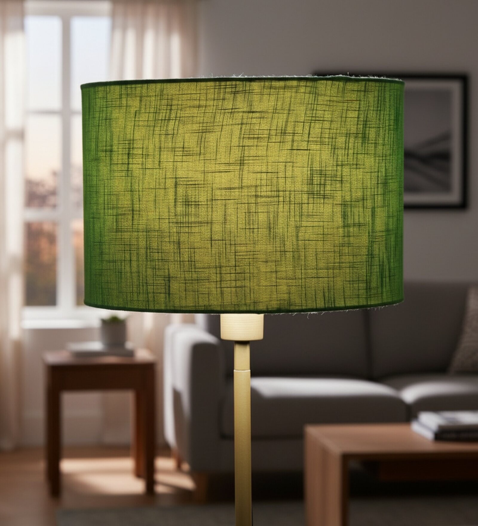 12-Inch Green Texture Fabric Drum Lampshade