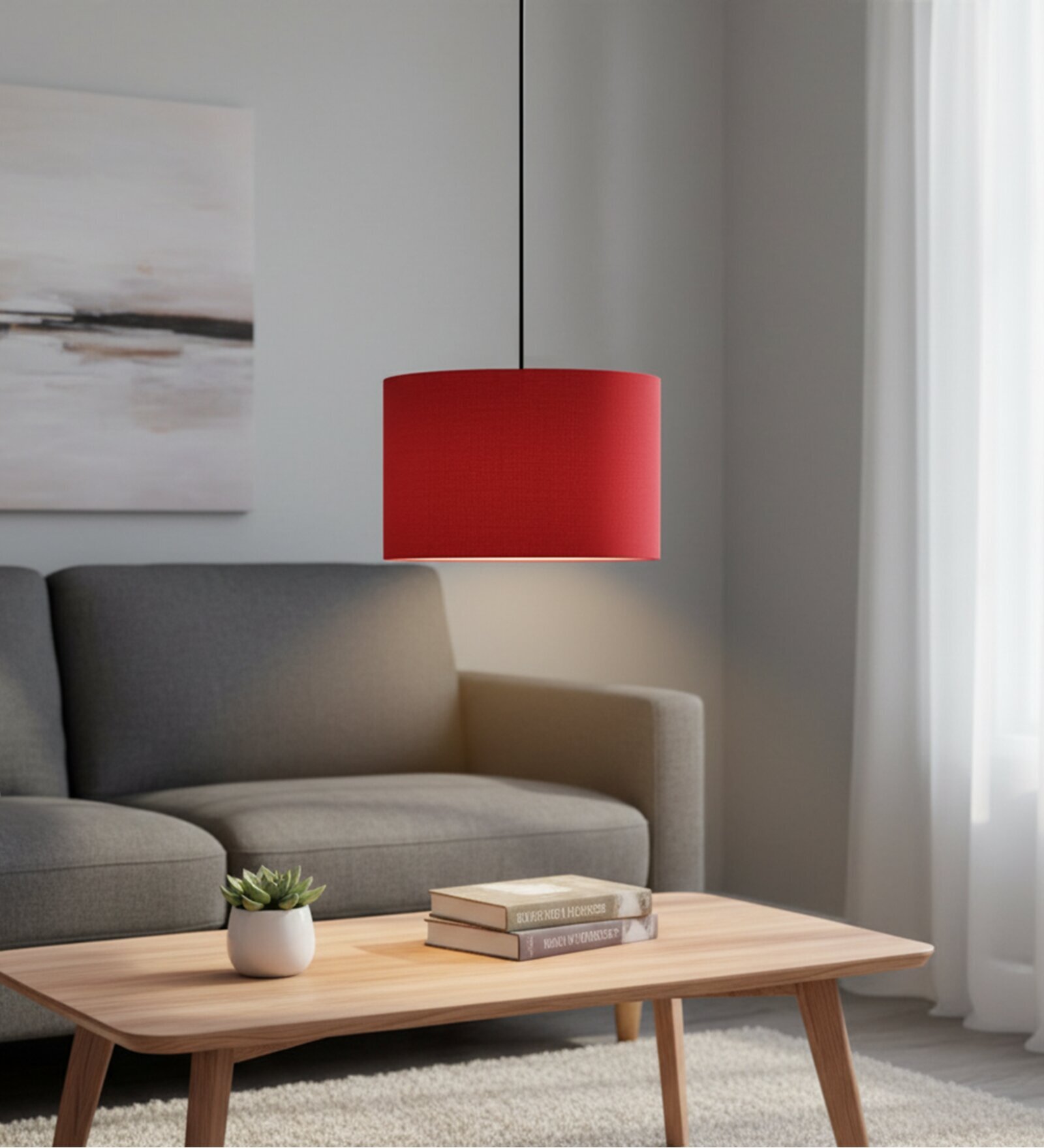 12-Inch Red Fabric Drum Pendant Light