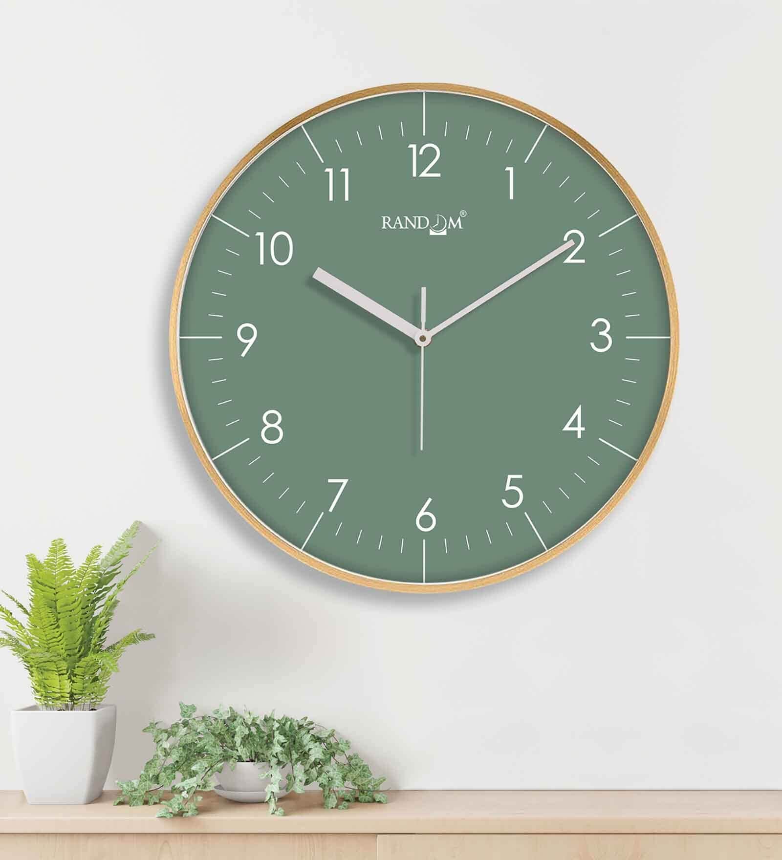 12 Inches Modern Wall Clock Sage Green With Gold Ring