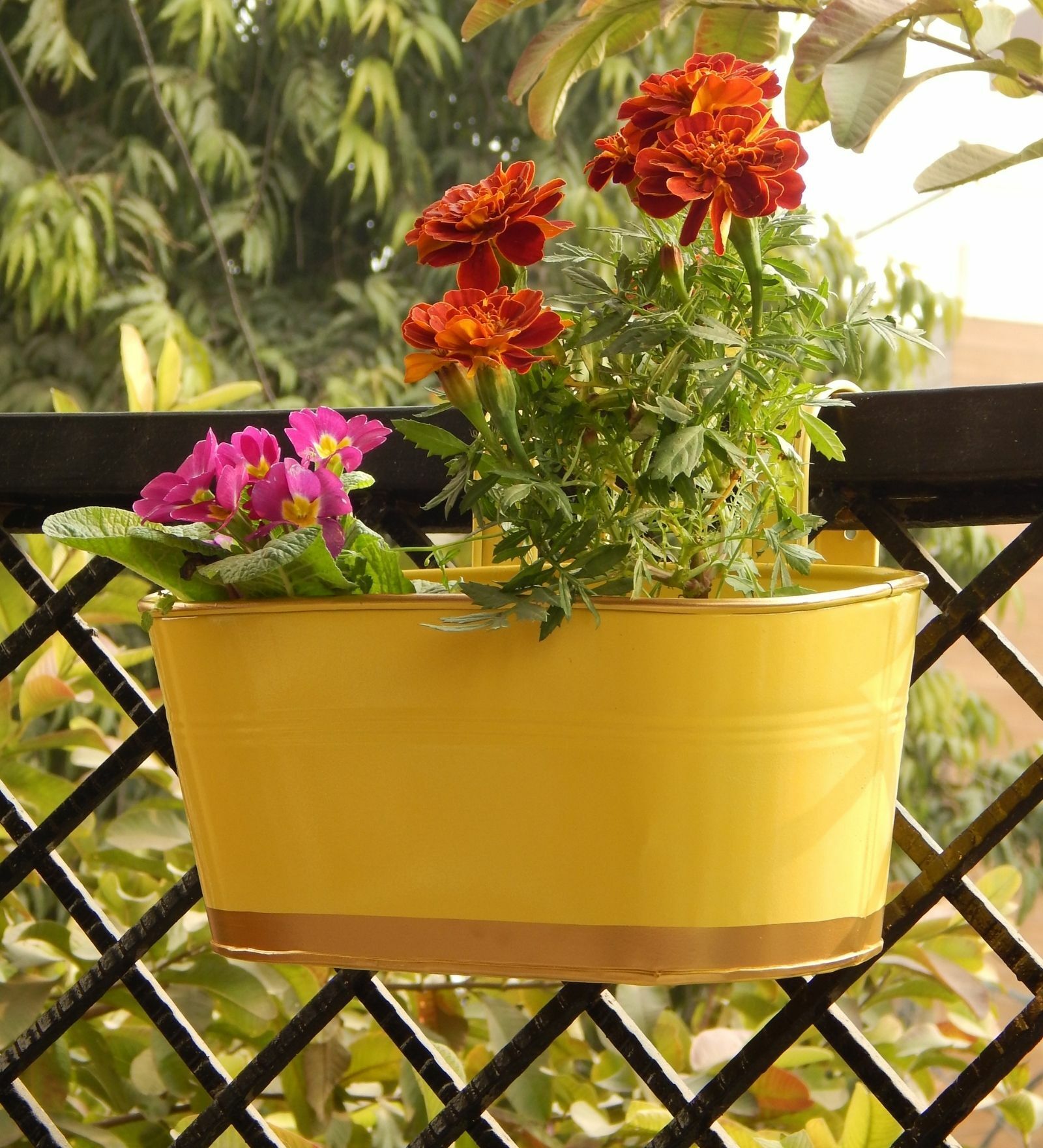 12 Inches Oval Rectangular Set of 3 Yellow Metal Planter