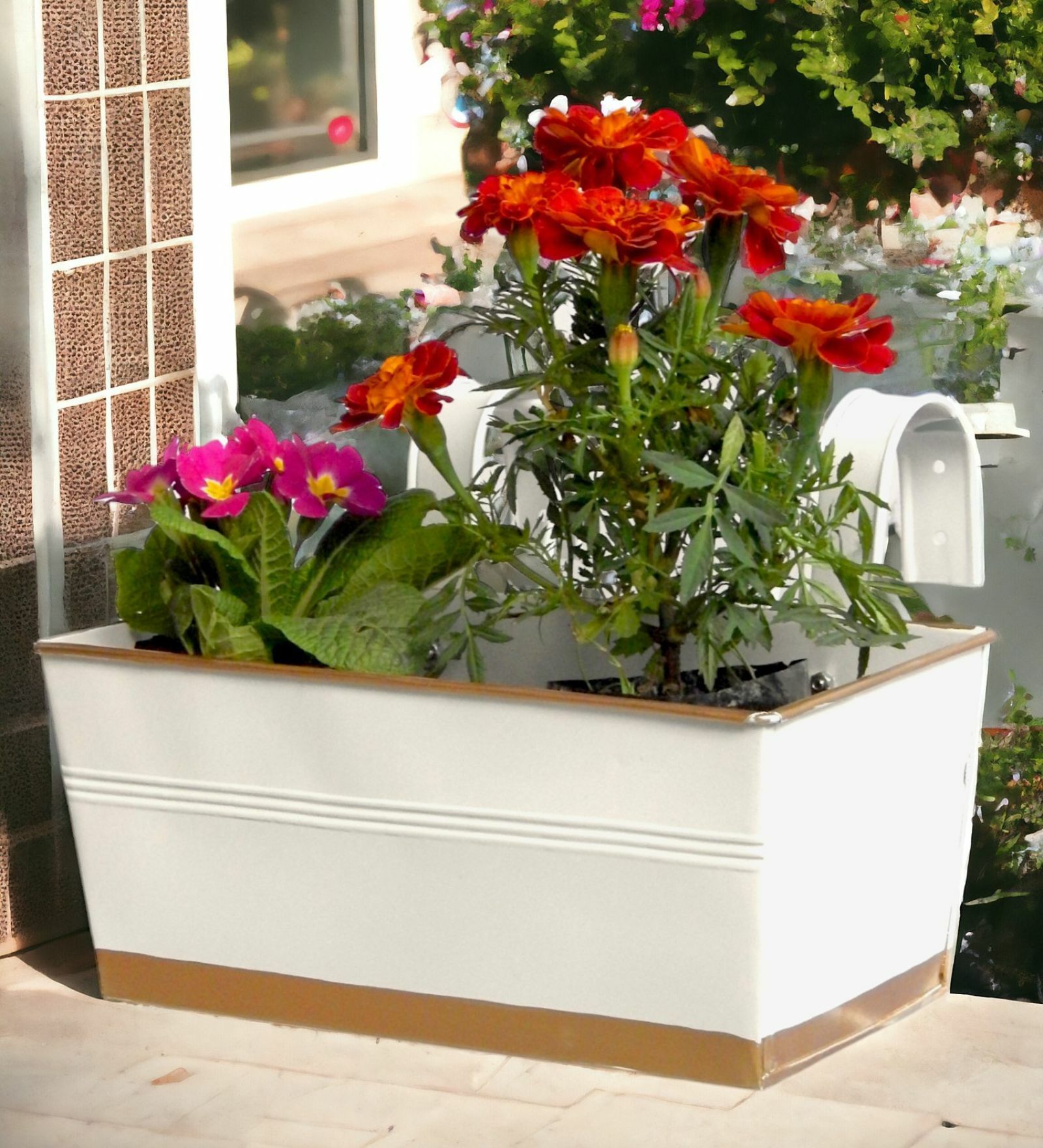 12 Inches Rectangle White Metal Hanging Planters