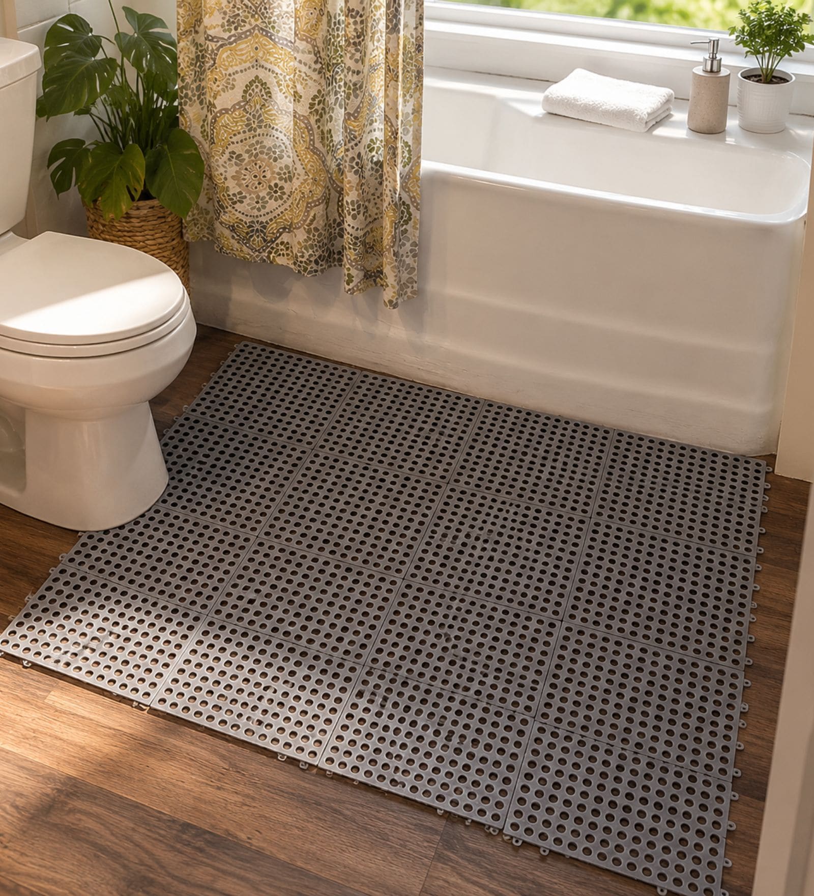 PVC Pack of 12 Interlocking Floor Tiles with Drain Holes 12 x 12 Inches Mat