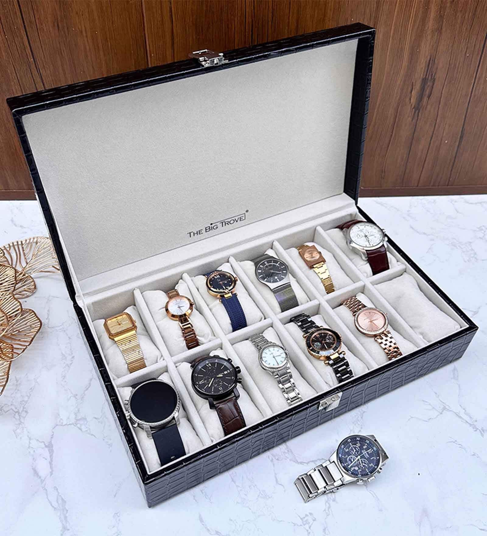 Black 12 Slot Watch Display Box Case Organiser