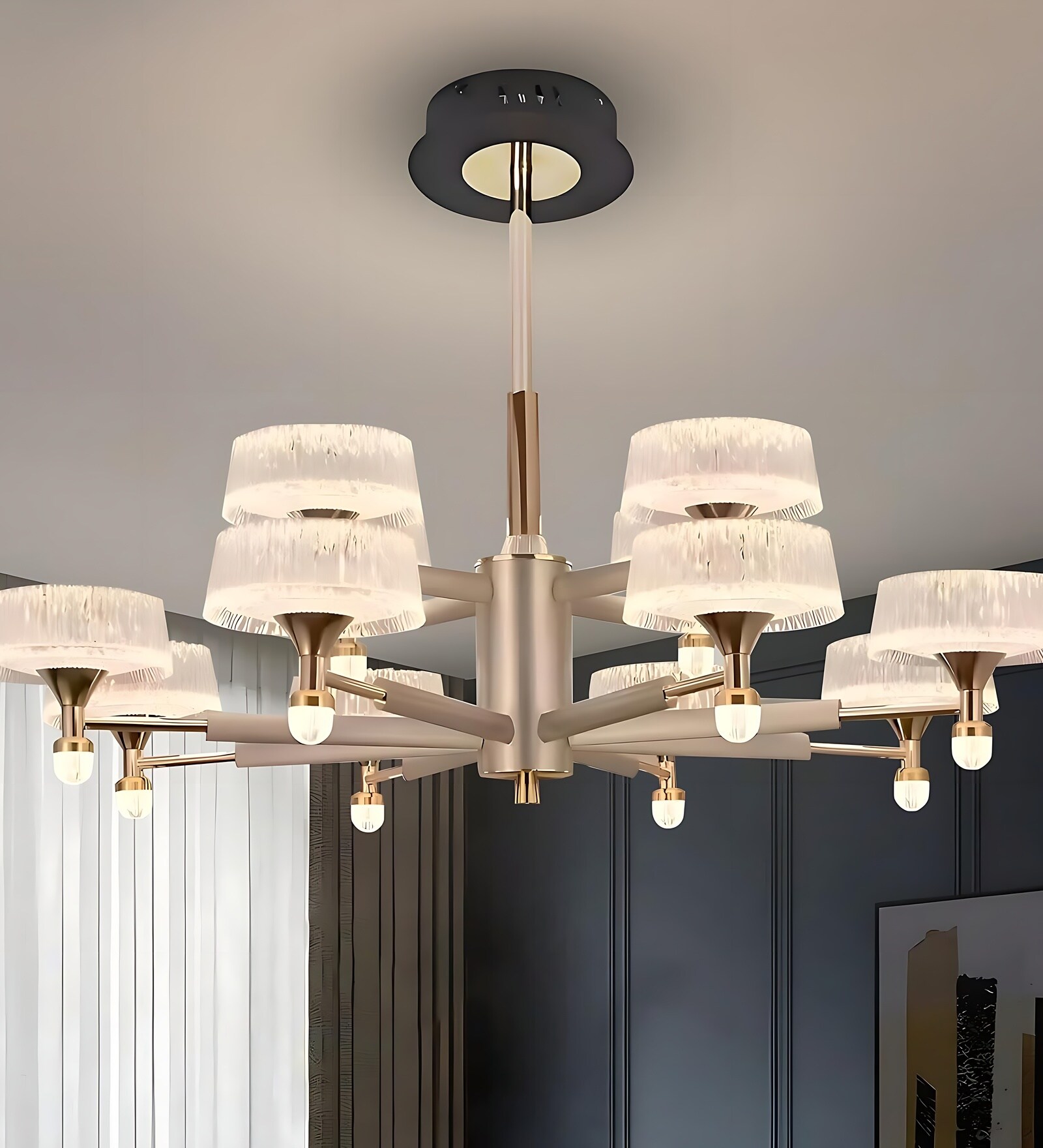 120 Watt Xenia Modern Designer LED Ceiling Chandelier for Living Room|Hall| Bedroom| Dining| Google|Alexa Voice Assist App Control and 3 Color Mode