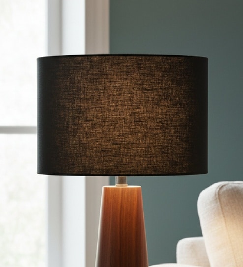 12-Inch Black Fabric Drum Lampshade