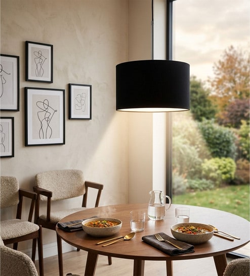 12-Inch Black Fabric Drum Pendant Light