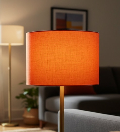 12-Inch Orange Fabric Drum Lampshade-image-4