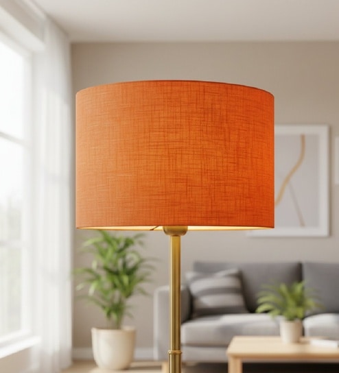 12-Inch Orange Texture Fabric Drum Lampshade