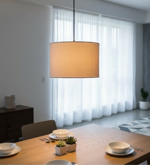 12-Inch Premium Jute Fabric Drum Pendant Light