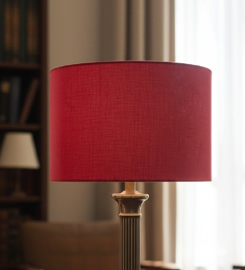 12-Inch Red Fabric Drum Lampshade
