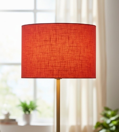 12-Inch Red Texture Fabric Drum Lampshade