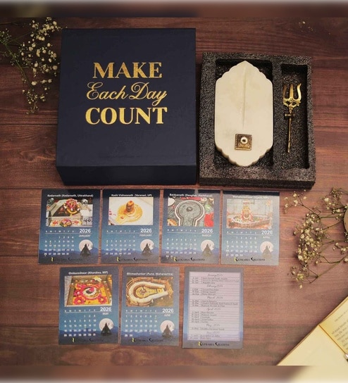 12 Jyotirlinga Desk Calendar 2026 With Beautiful Trishul For Home & Office Decor