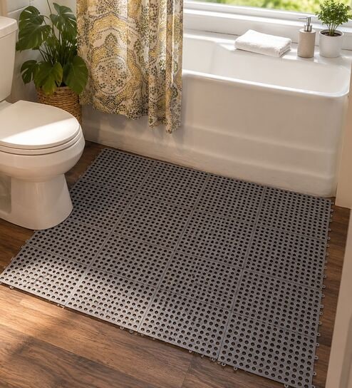 PVC Pack of 12 Interlocking Floor Tiles with Drain Holes 12 x 12 Inches Mat