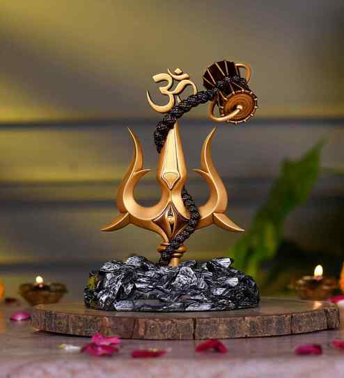 Trishul With Damru Decorative Showpiece For Pooja Decoration
