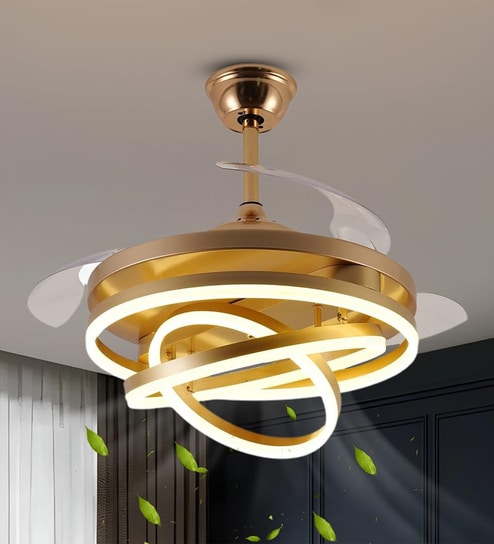 122W Gold BLDC Chandelier Ceiling Fan with Retractable Blades