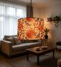 12-Inch Bird & Floral Printed Fabric Drum Pendant Light, Modern Hanging Ceiling Lamp
