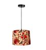 12-Inch Bird & Floral Printed Fabric Drum Pendant Light, Modern Hanging Ceiling Lamp