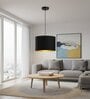 12-Inch Black Gold Fabric Drum Pendant Light, Modern Hanging Ceiling Lamp