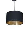 12-Inch Black Gold Fabric Drum Pendant Light, Modern Hanging Ceiling Lamp