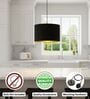 12-Inch Black Gold Fabric Drum Pendant Light, Modern Hanging Ceiling Lamp