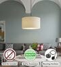 12-Inch Cream Fabric Drum Pendant Light, Modern Hanging Ceiling Lamp