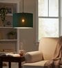 12-Inch Dark Green Fabric Drum Pendant Light, Modern Hanging Ceiling Lamp