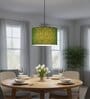 12-Inch Green Texture Fabric Drum Pendant Light, Modern Hanging Ceiling Lamp
