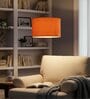 12-Inch Orange Texture Fabric Drum Pendant Light, Modern Hanging Ceiling Lamp