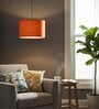 12-Inch Orange Texture Fabric Drum Pendant Light, Modern Hanging Ceiling Lamp