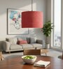 12-Inch Red Jute Fabric Drum Pendant Light, Modern Hanging Ceiling Lamp