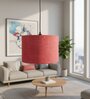 12-Inch Red Jute Fabric Drum Pendant Light, Modern Hanging Ceiling Lamp