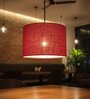 12-Inch Red Jute Fabric Drum Pendant Light, Modern Hanging Ceiling Lamp