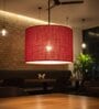 12-Inch Red Jute Fabric Drum Pendant Light
