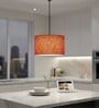 12-Inch Red Texture Fabric Drum Pendant Light, Modern Hanging Ceiling Lamp
