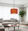12-Inch Red Texture Fabric Drum Pendant Light, Modern Hanging Ceiling Lamp