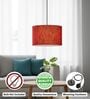 12-Inch Red Texture Fabric Drum Pendant Light, Modern Hanging Ceiling Lamp