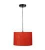 12-Inch Red Texture Fabric Drum Pendant Light, Modern Hanging Ceiling Lamp