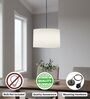 12-Inch White Fabric Drum Pendant Light, Modern Hanging Ceiling Lamp