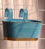 12 Inches Oval Rectangular Sky Blue Metal Planter