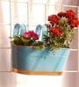 12 Inches Oval Rectangular Set of 3 Sky BlueMetal Planter