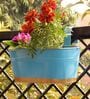 12 Inches Oval Rectangular Set of 3 Sky BlueMetal Planter