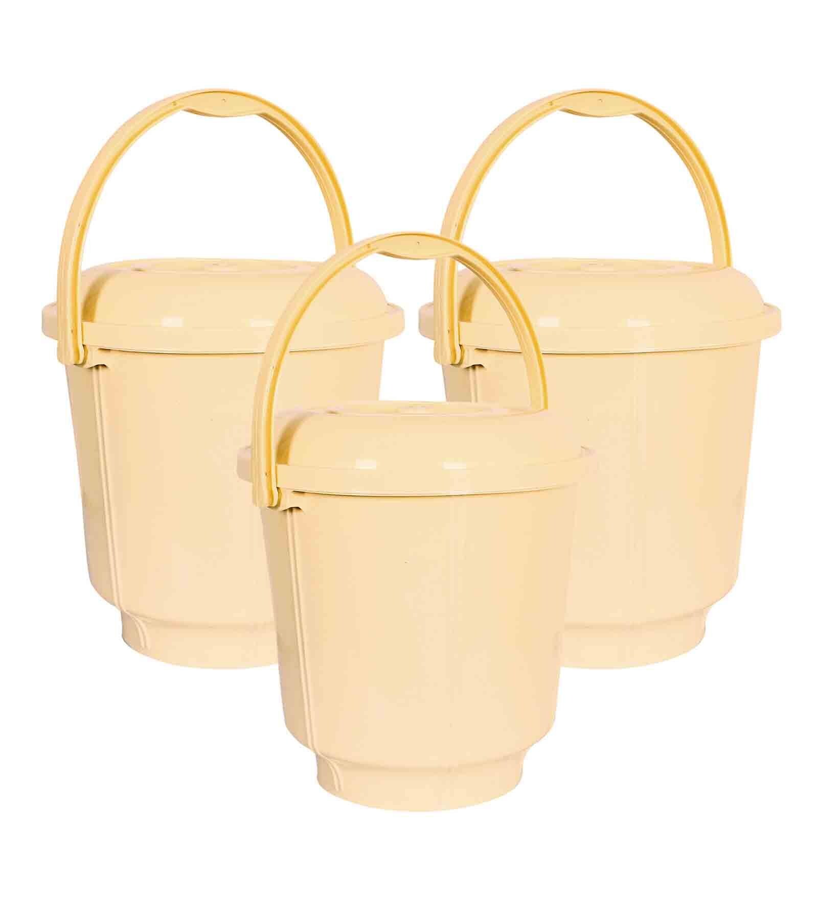 13 Ltrs Cream Plastic Bucket with Lid (Set of  3)