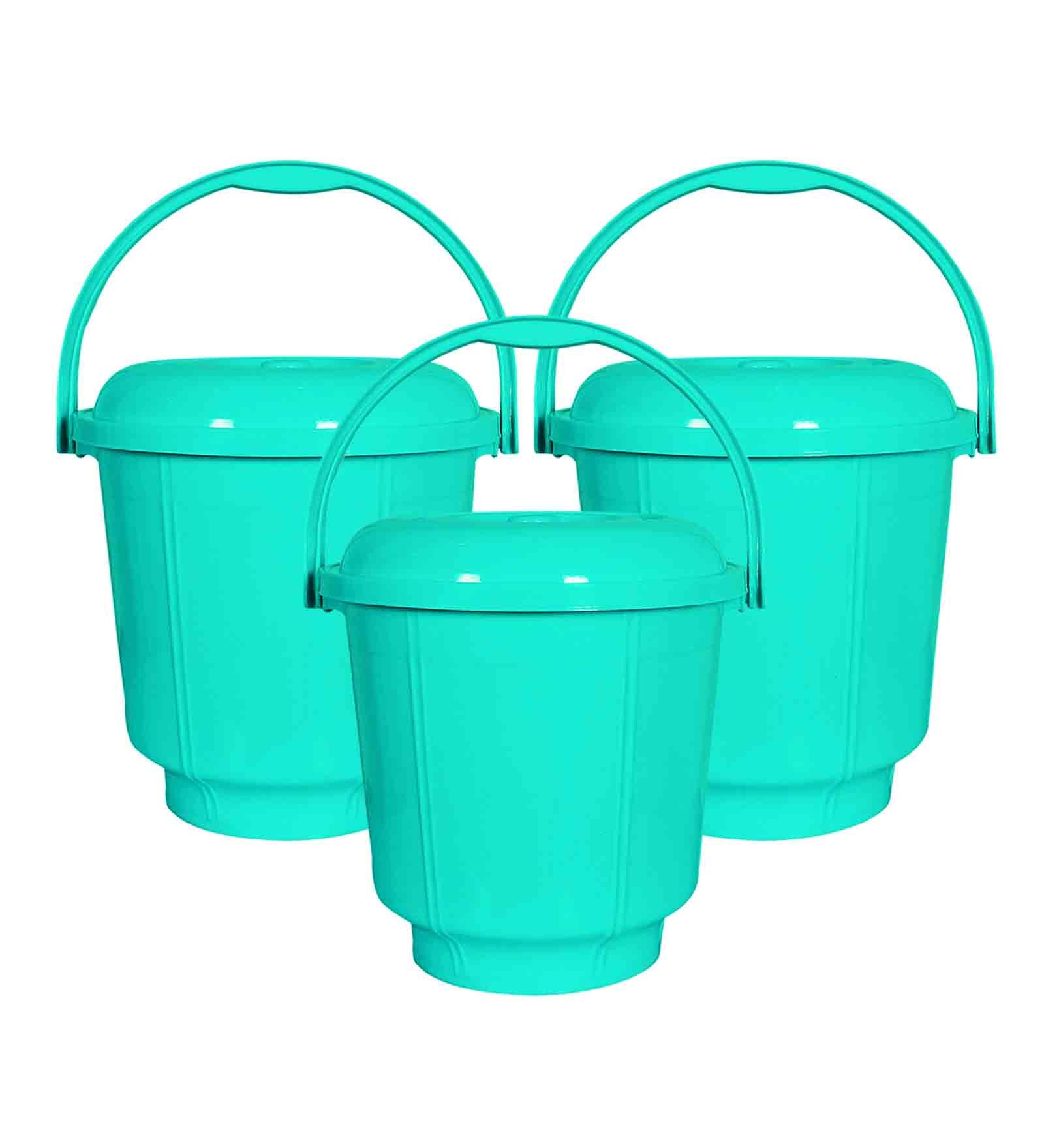 13 Ltrs Mint Green Plastic Bucket with Lid (Set of  3)